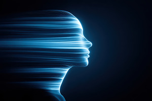 Glowing digital human silhouette, an Abstract Photo by AlyaAnd