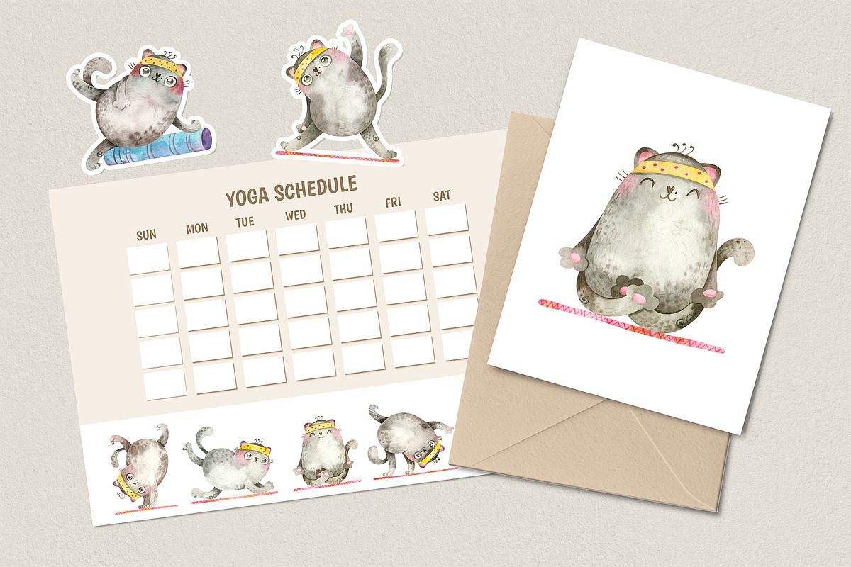 Fitness & Yoga Cats clipart set, an Animal Illustration by Valin Malin (Photo 6 of 14)