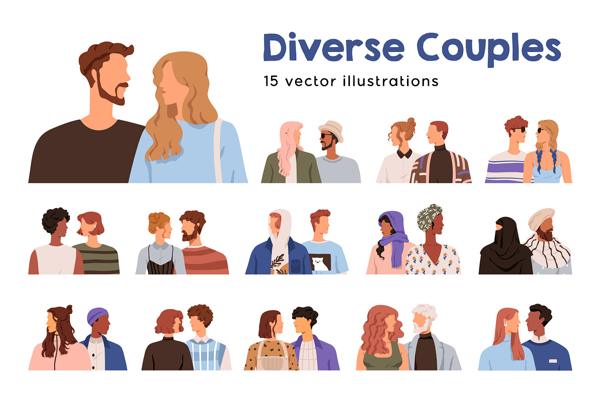 Diverse couples meeting set, a Person Illustration by Good Studio (Photo 1 of 16)