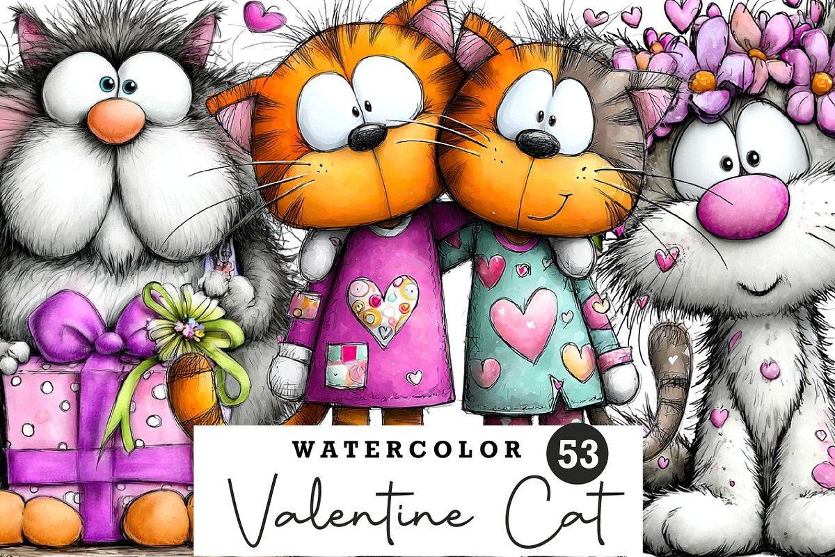 Valentine Cat Clipart Bundle, an Illustration by CreationArt (Photo 1 of 5)