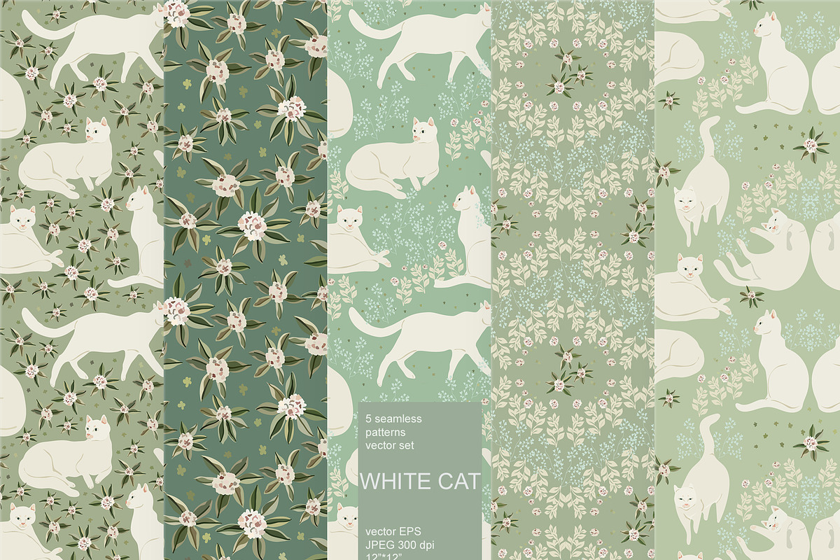 White cat seamless vector pack, a Pattern Graphic by PatternsBlooming