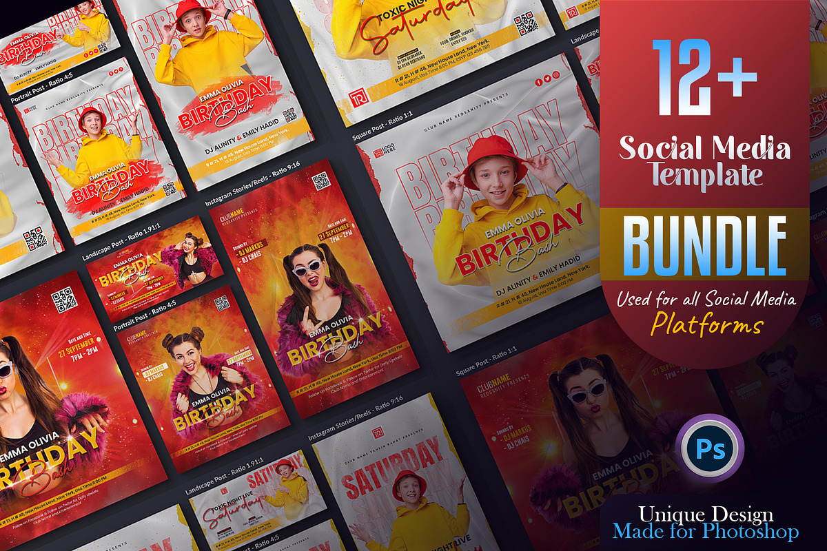 Birthday Social Media Post Bundle, a Social Media Template by Creative_View (Photo 1 of 8)