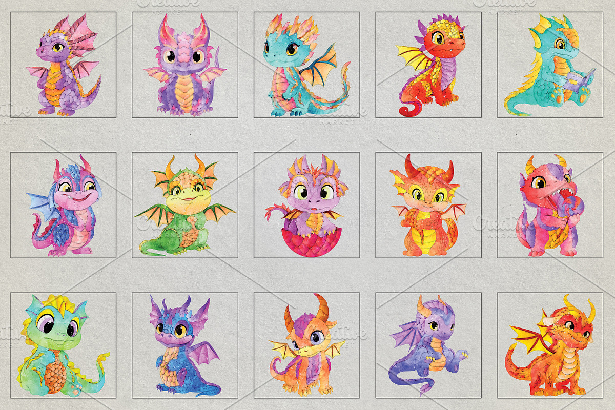 Whimsical Watercolor Dragons, an Animal Illustration by Adirondack Canvas Studio (Photo 3 of 5)