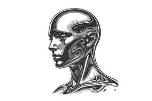 Futuristic Human Head Metallic, a Technology Illustration by AlexArt