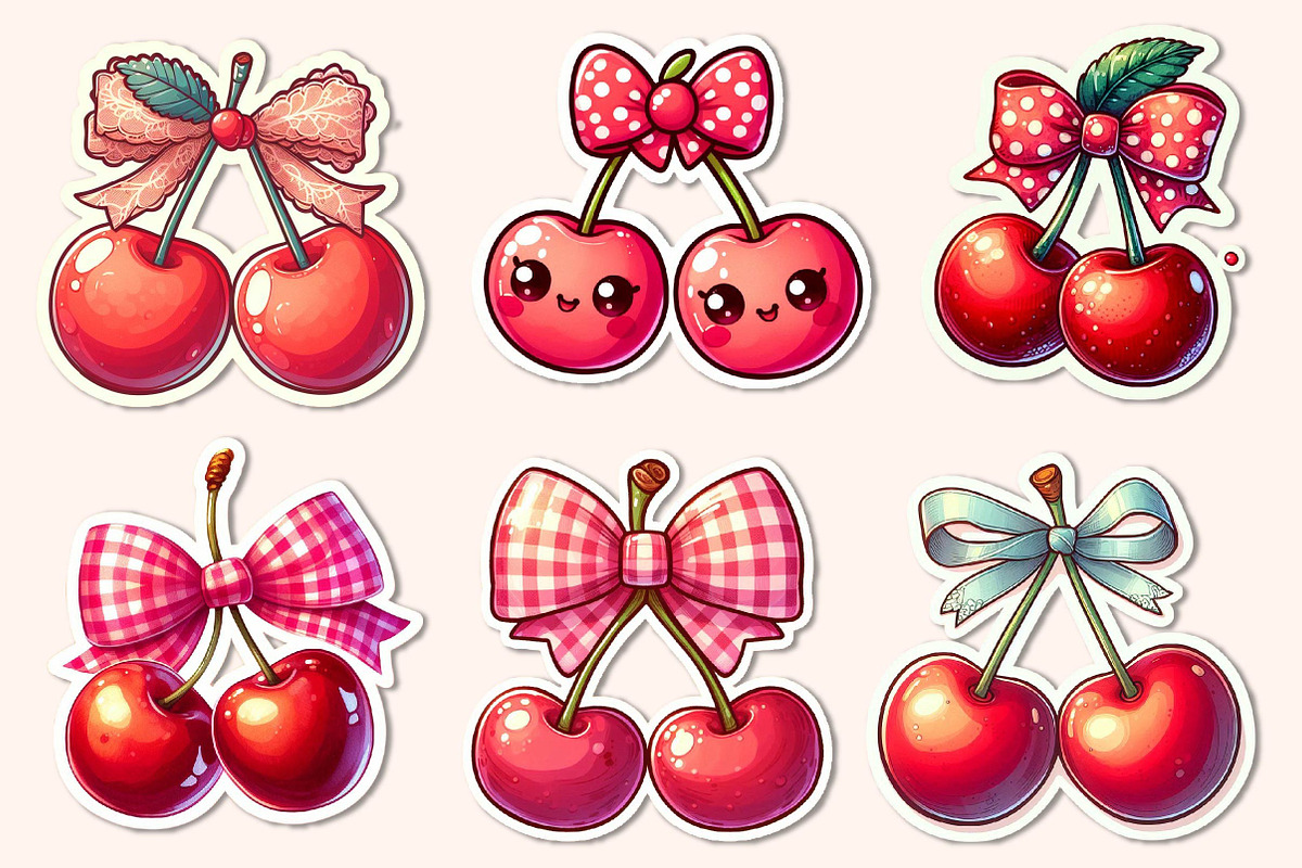Kawaii Cherry with Bow Sticker PNG, an Illustration by Dream Creation (Photo 6 of 6)