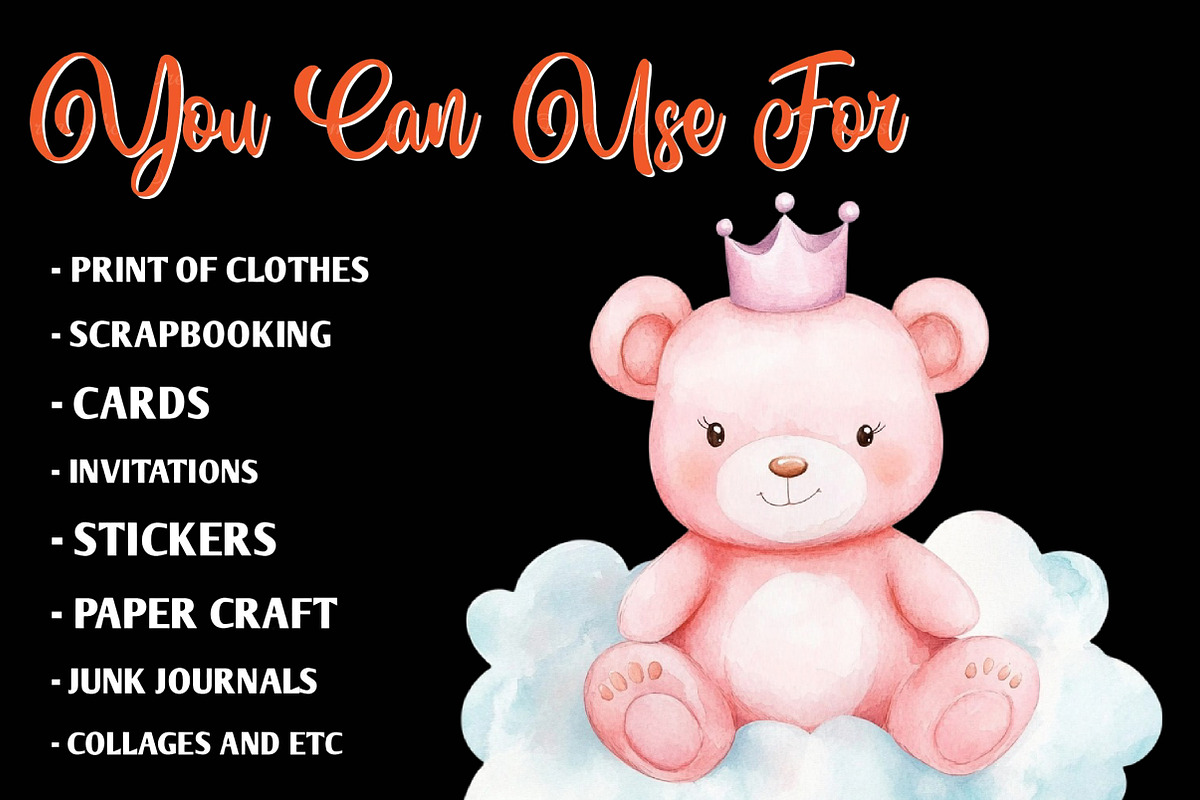 Watercolor Pink Cute Blush Teddy Bea, an Illustration by CreationArt (Photo 9 of 9)