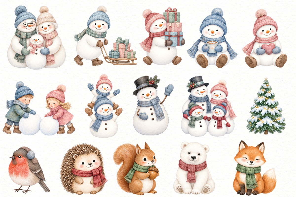 Cozy Snowman Clipart Bundle, a Seasonal Illustration by Villa 11 Estudio (Photo 3 of 8)
