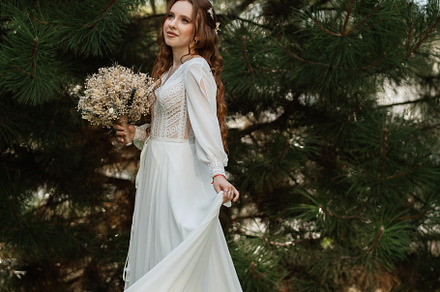 red-haired girl bride with a wedding bouquet, a Person Photo by Weddings, People, Travel