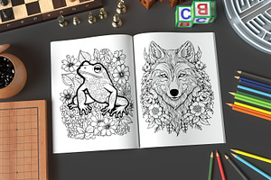 Coloring Page Kids Animals & Flower