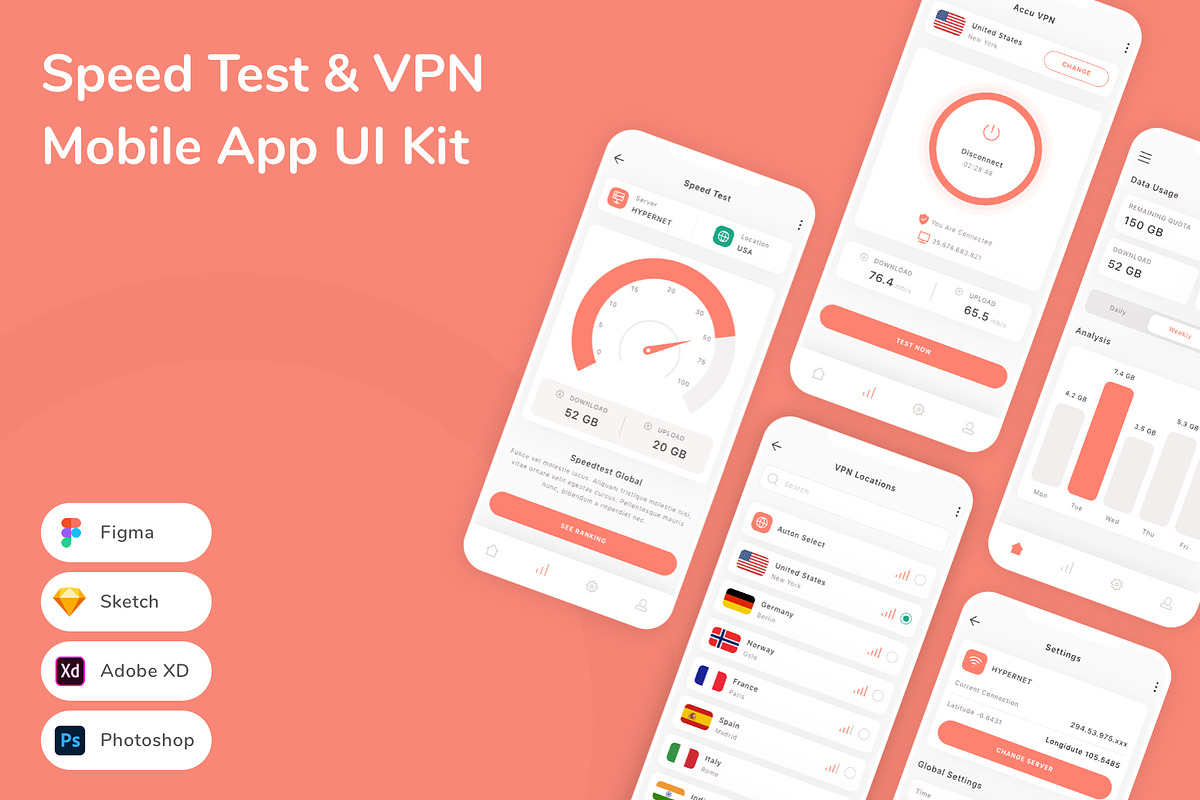 Speed Test & VPN Mobile App UI Kit, an UI Kit Template by Betush