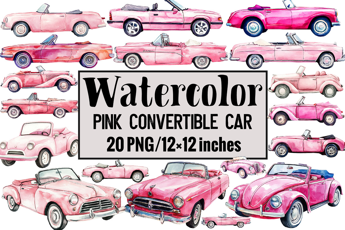 Pink Convertible Car, an Illustration by Design Market (Photo 1 of 3)