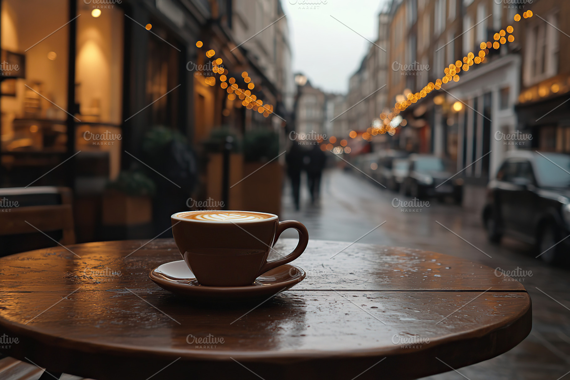 Cup of hot coffee drink at a street cafe, a Food & Drink Photo by AlyaAnd