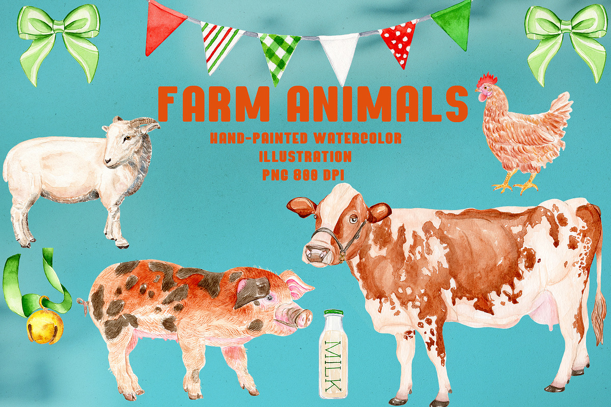 Farm Animals Watercolor Bundle, an Animal Illustration by Olexandra Mur (Photo 1 of 5)