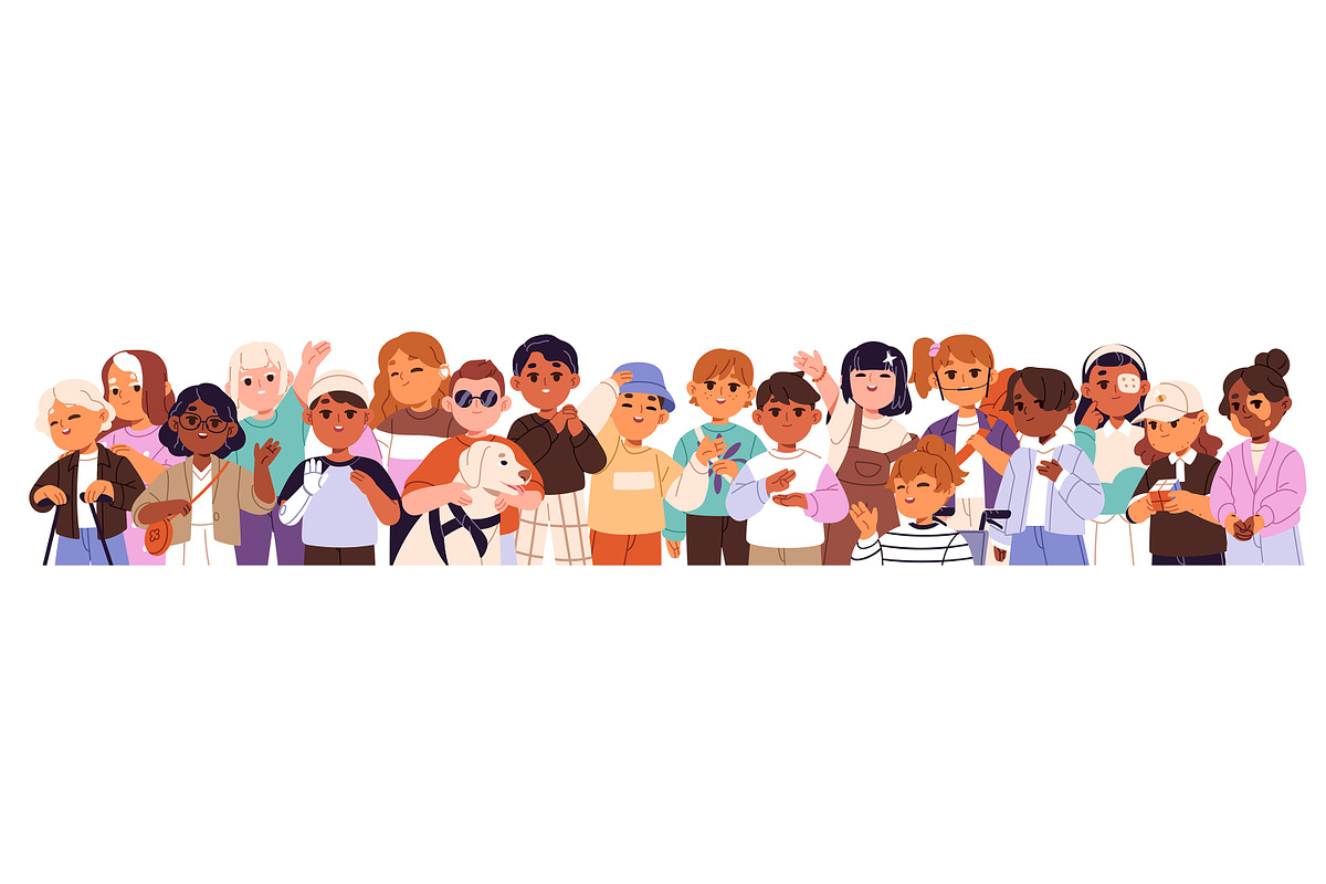 Cute diverse kids with disabilities, a Person Illustration by PaperTrident (Photo 1 of 3)
