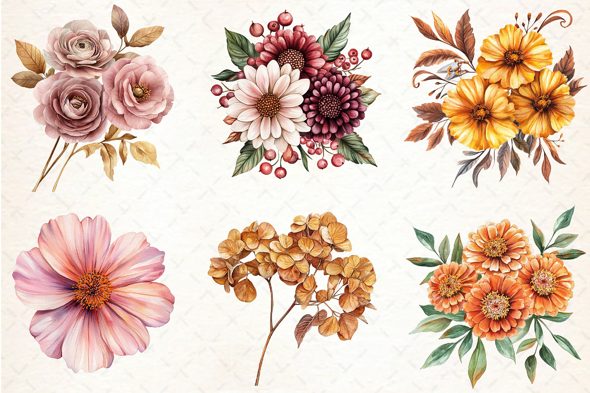 Watercolor Autumn Flower Clipart, an Illustration by Libby Wishes (Photo 3 of 5)