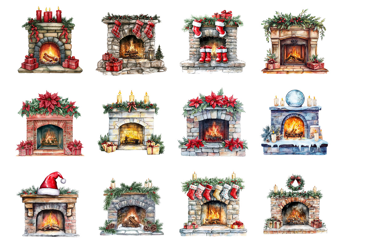 Christmas Fireplace Clipart, an Illustration by Design Market (Photo 2 of 3)