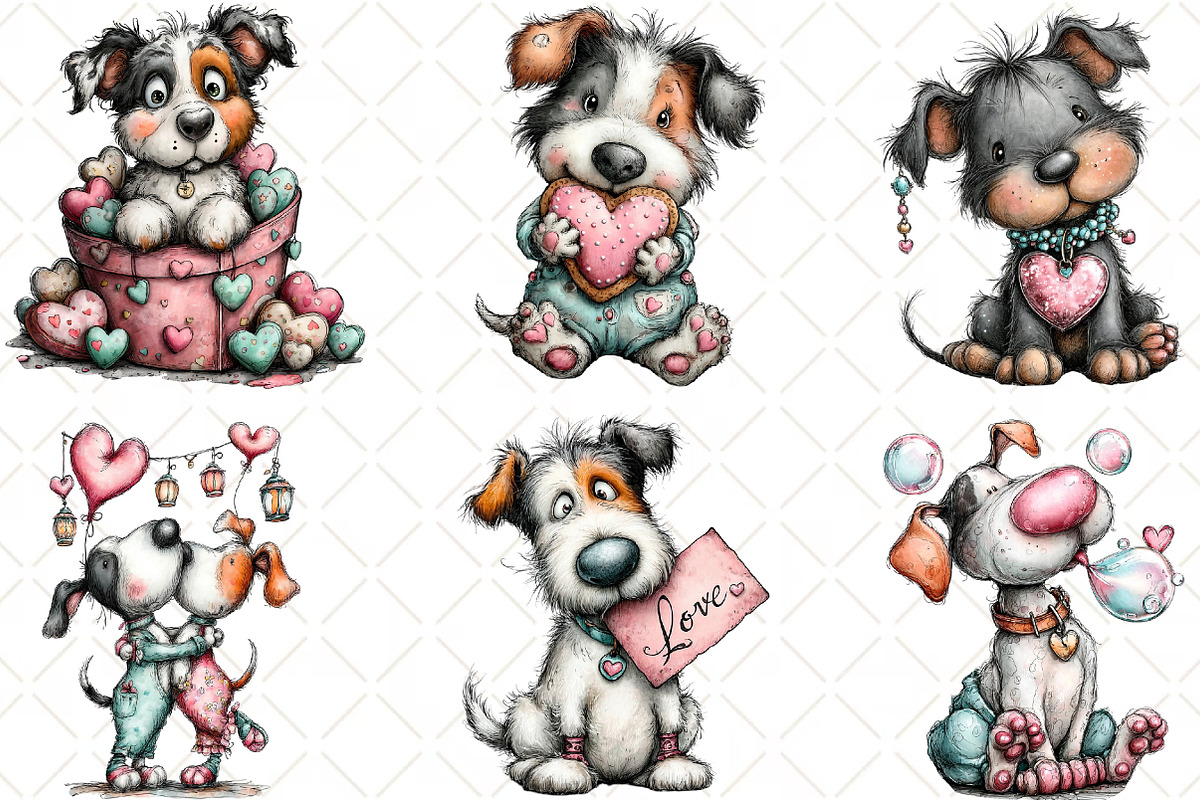 Whimsical Valentine Dog Clipart, an Animal Illustration by Black Bird Studio (Photo 2 of 6)
