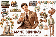 Man's Birthday Watercolor Clipart, a Decorative Illustration by Maysa Art (Thumbnail 1 of 6)