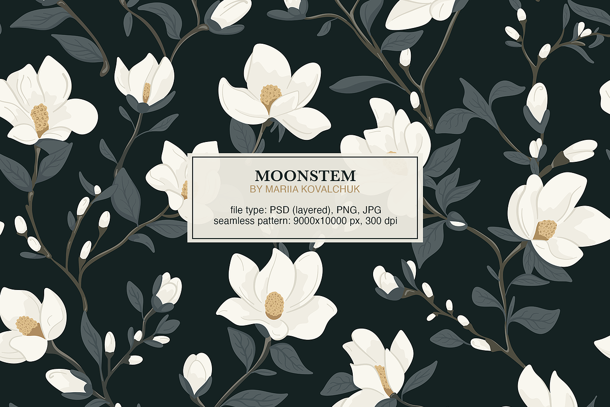 Moonstem — Seamless Floral Pattern, a Pattern Graphic by Mariia Kovalchuk (Photo 2 of 10)