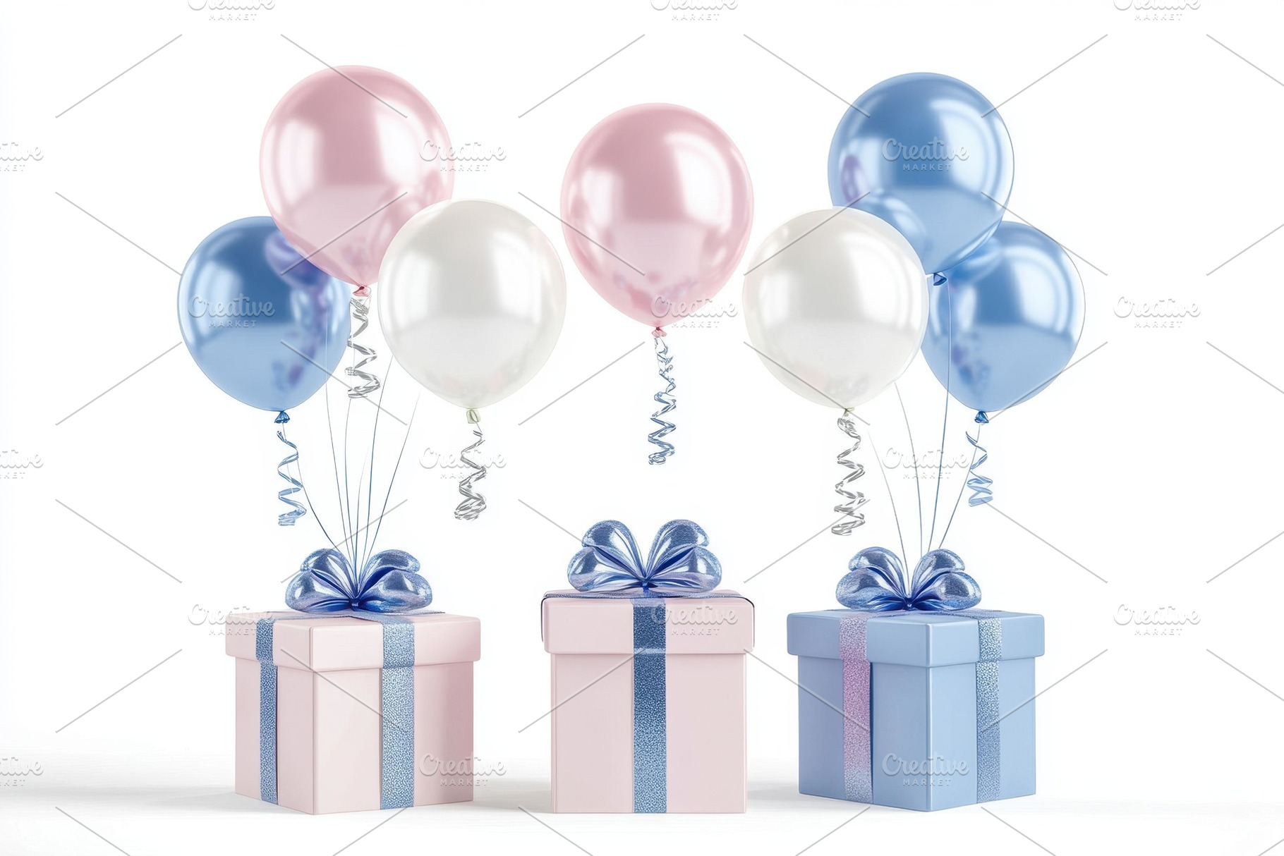 Colorful balloons and gift boxes mak, a Photo by Tanuart