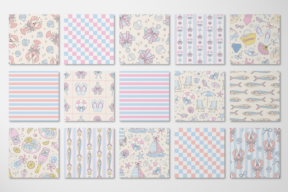 Preppy Coastal Girl seamless pattern, a Pattern Graphic by @olga.angelloz (Photo 2 of 3)