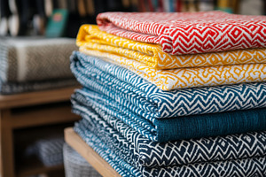 Brightly Colored Cotton Fabrics Rolled Up in Market Display, an Abstract Photo by Natalia Klenova's Shop