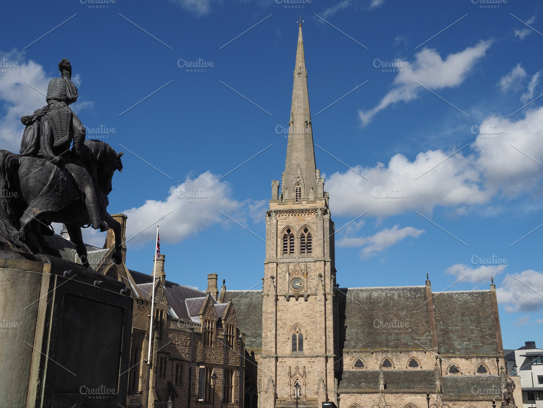 Market place and St Nicholas church in Durham, a Photo by WorldOfPhotos