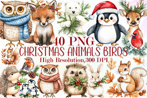 Winter Christmas Animals Birds Leave, an Illustration by Sublimation Artist