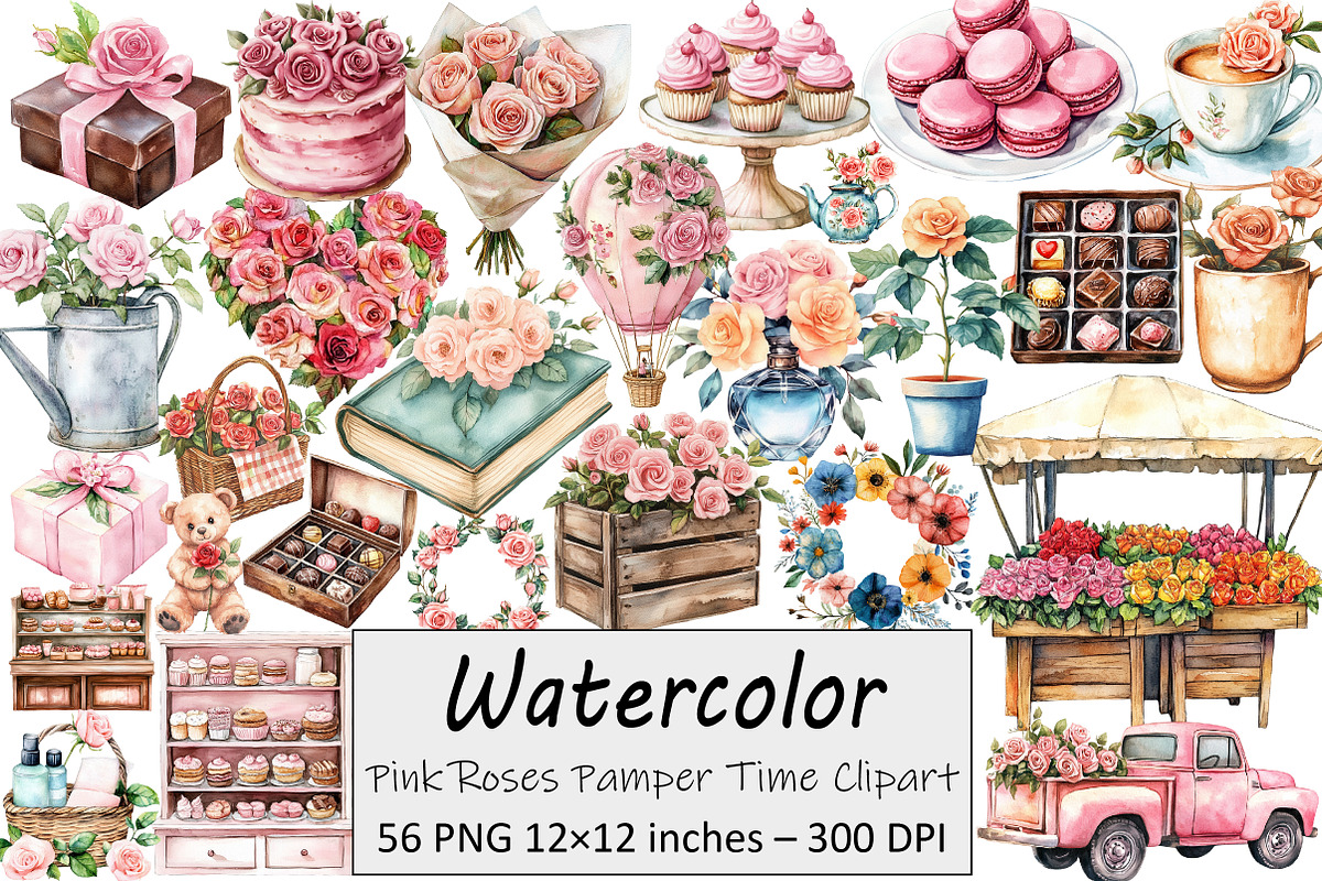 Pink Roses Pamper Time Clipart, an Illustration by Design Market (Photo 1 of 4)