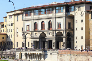 Uffizi Gallery in Florence with tourists enjoying sunny day, an Architecture Photo by Antonio Gravante Market