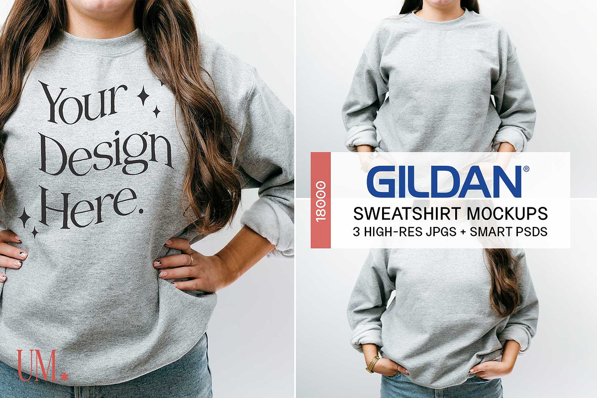 Sport Grey Gildan 18000 Mockup x3, a Hoody Mockup by Uncommon Mockups (Photo 1 of 7)