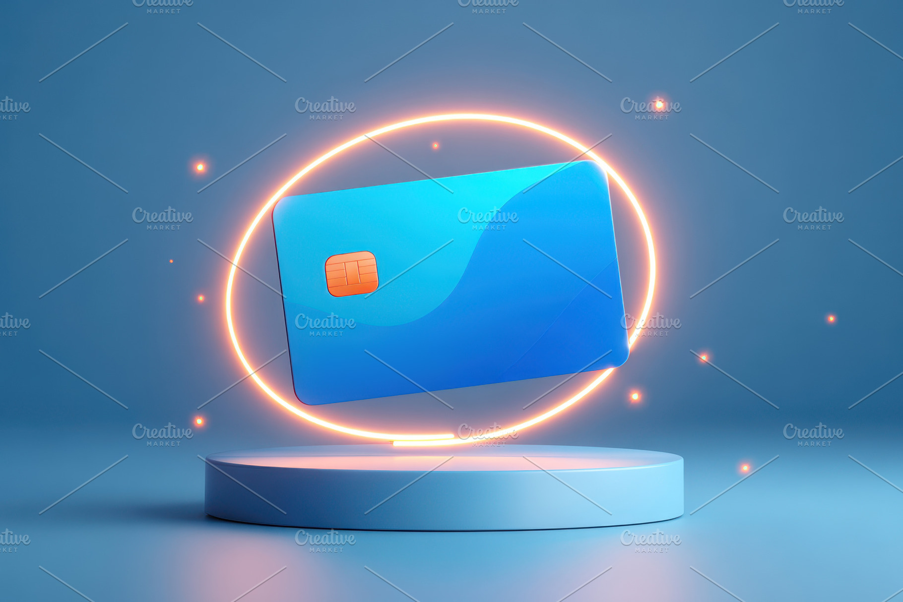 Floating blue credit card with glowing ring, a Business Photo by AlyaAnd