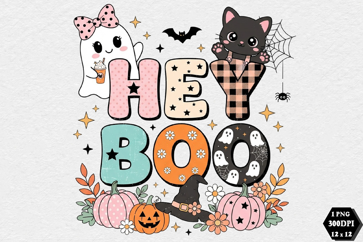 Hey Boo Retro Halloween PNG, a Seasonal Illustration by DreamCafeArt (Photo 1 of 7)