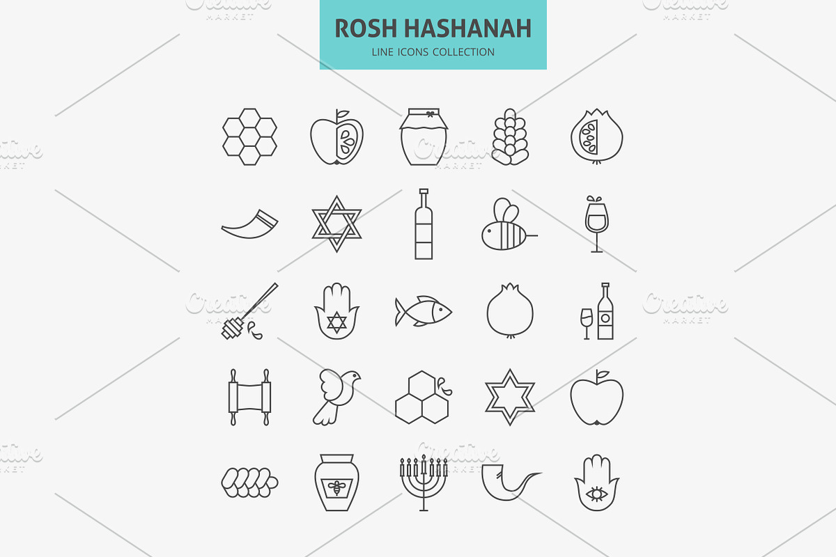Rosh Hashanah Line Art Icons, an Outline Icon by Anna_leni (Photo 2 of 6)