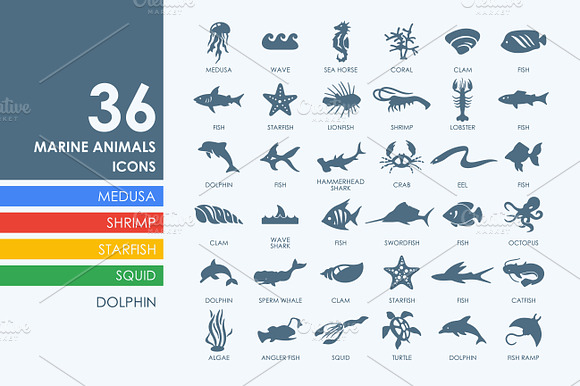 36 Marine Animals Icons