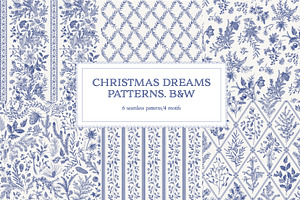 Christmas dreams. Patterns. B&W, a Pattern Graphic by olga.korneeva