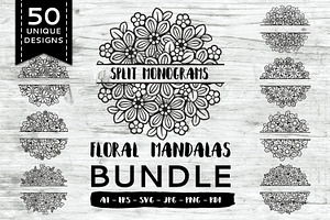 50 Split Floral Mandalas Bundle