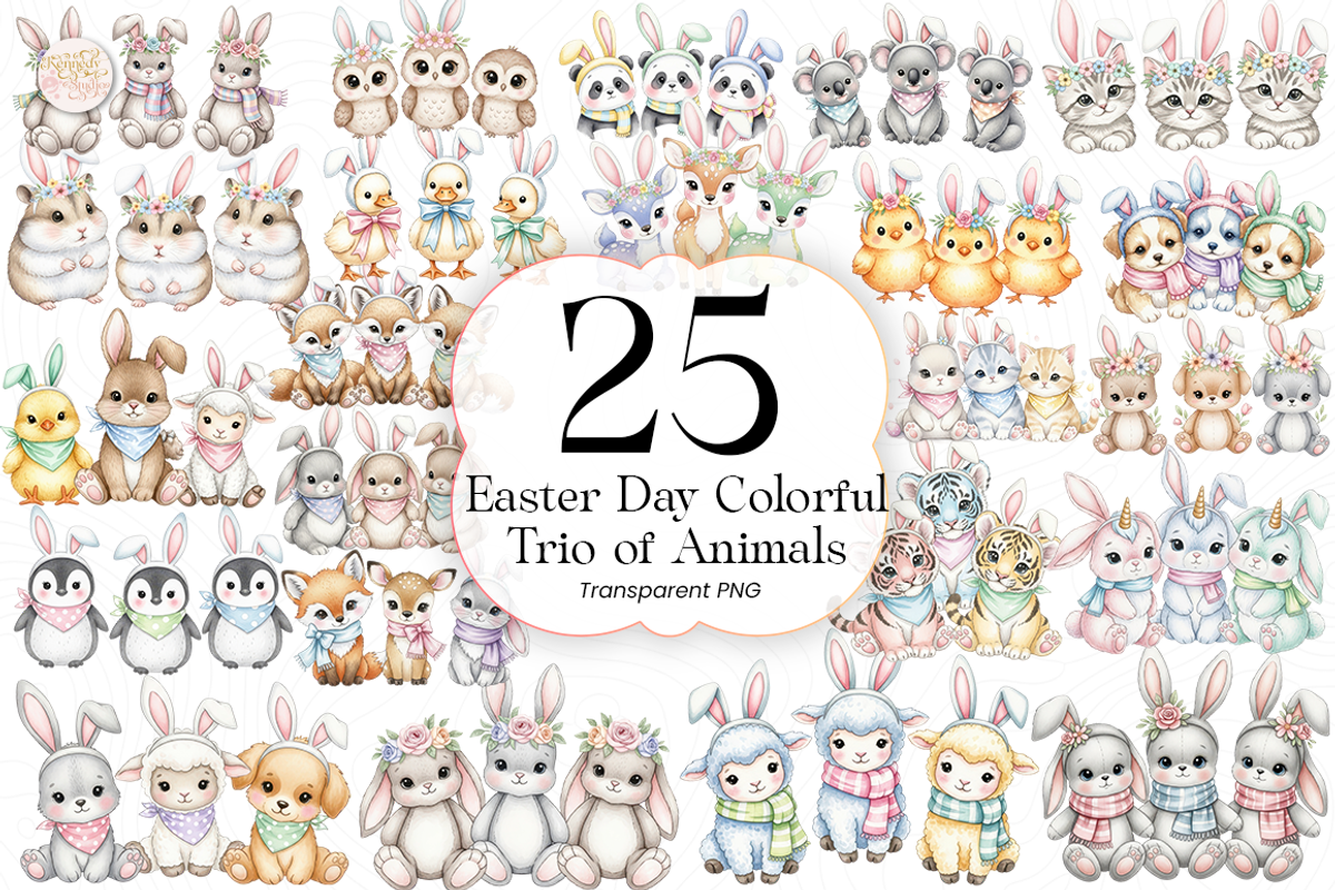 Easter Animals PNG Clipart Colorful., an Animal Illustration by KennedyStudio (Photo 1 of 5)