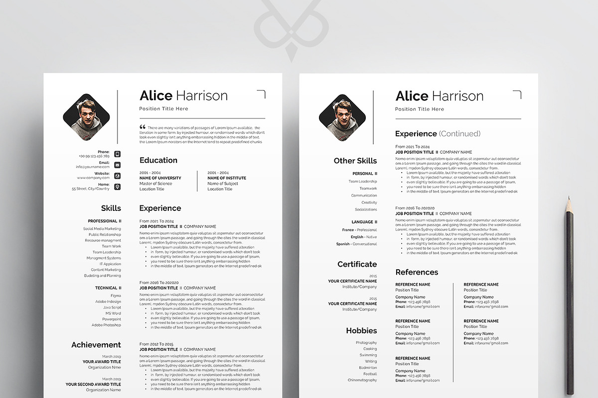 Resume/CV Template Pack, a Resume Template by Creatune (Photo 2 of 4)