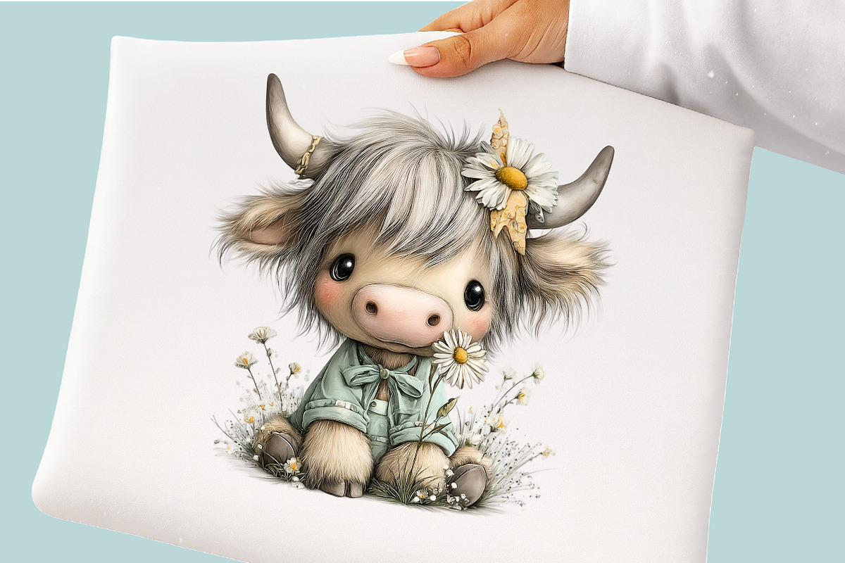 Watercolor Summer Highland Cow Clipa, an Illustration by GatewayDesign (Photo 3 of 5)