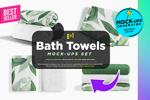 Bath Towels 8x Mock-ups, a Print Template by Mocca Mockups Store