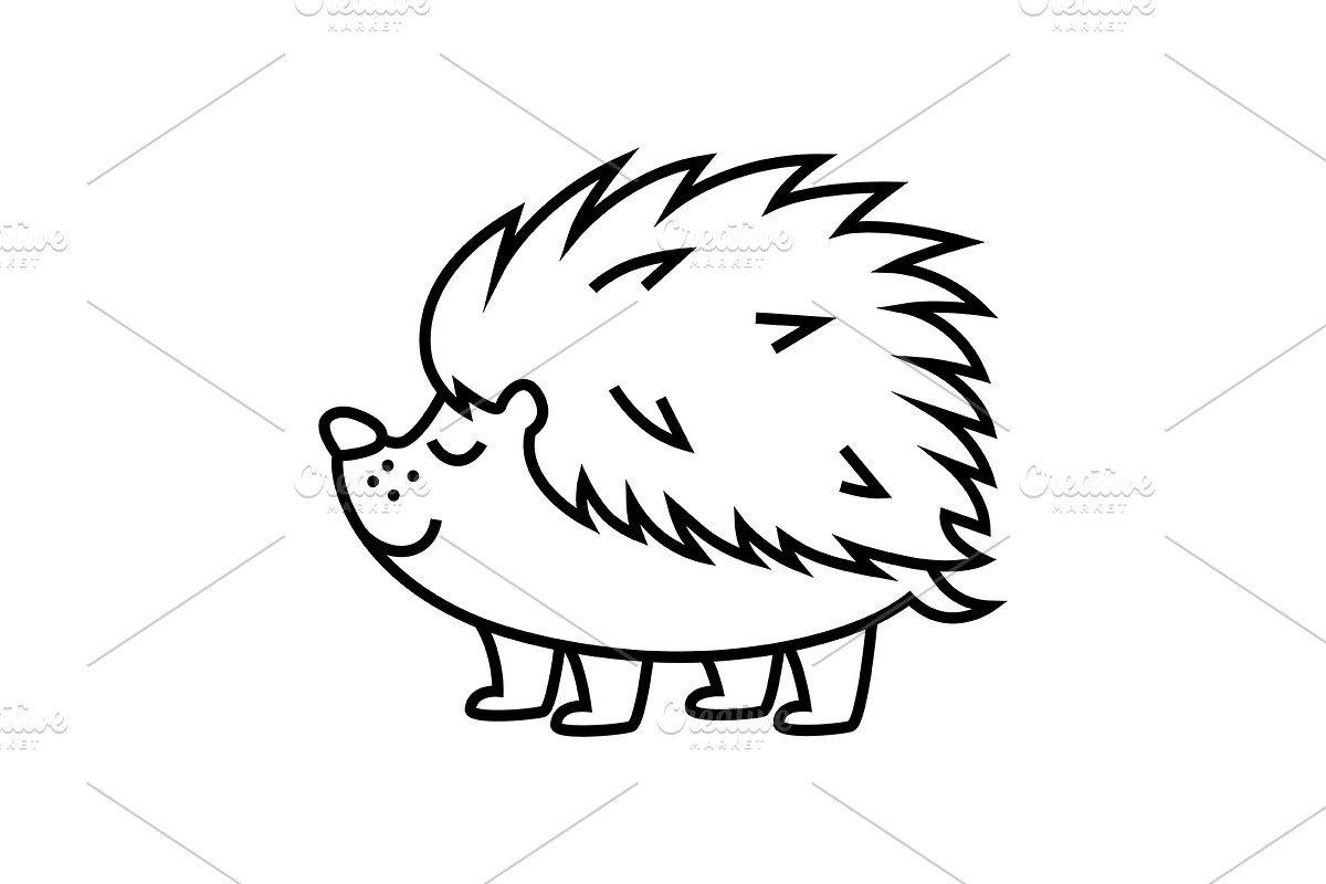 Cartoon cute hedgehog line art, an Outline Icon by Elen_Art | Creative ...