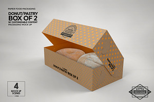 Box Of Two Donut Pastry Box Mockup