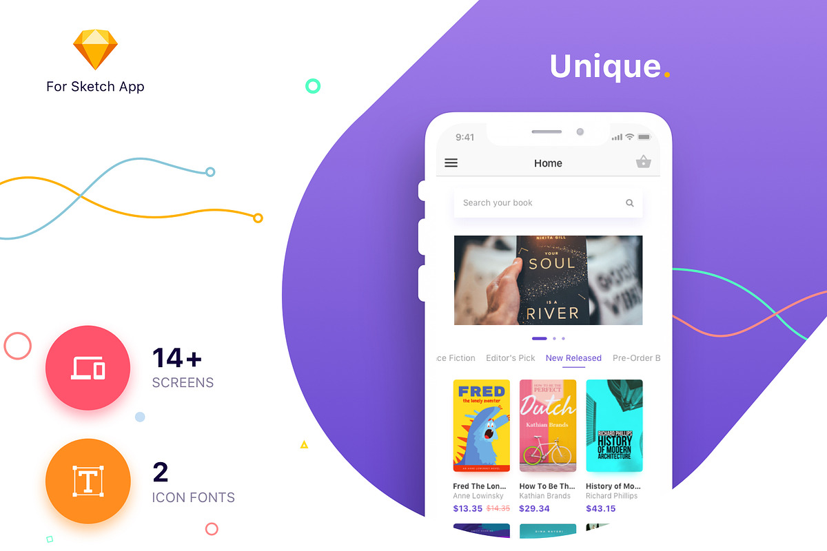 Bookly - iOS Sketch App Template, a Templates & Theme by Pentaclay (Photo 3 of 7)