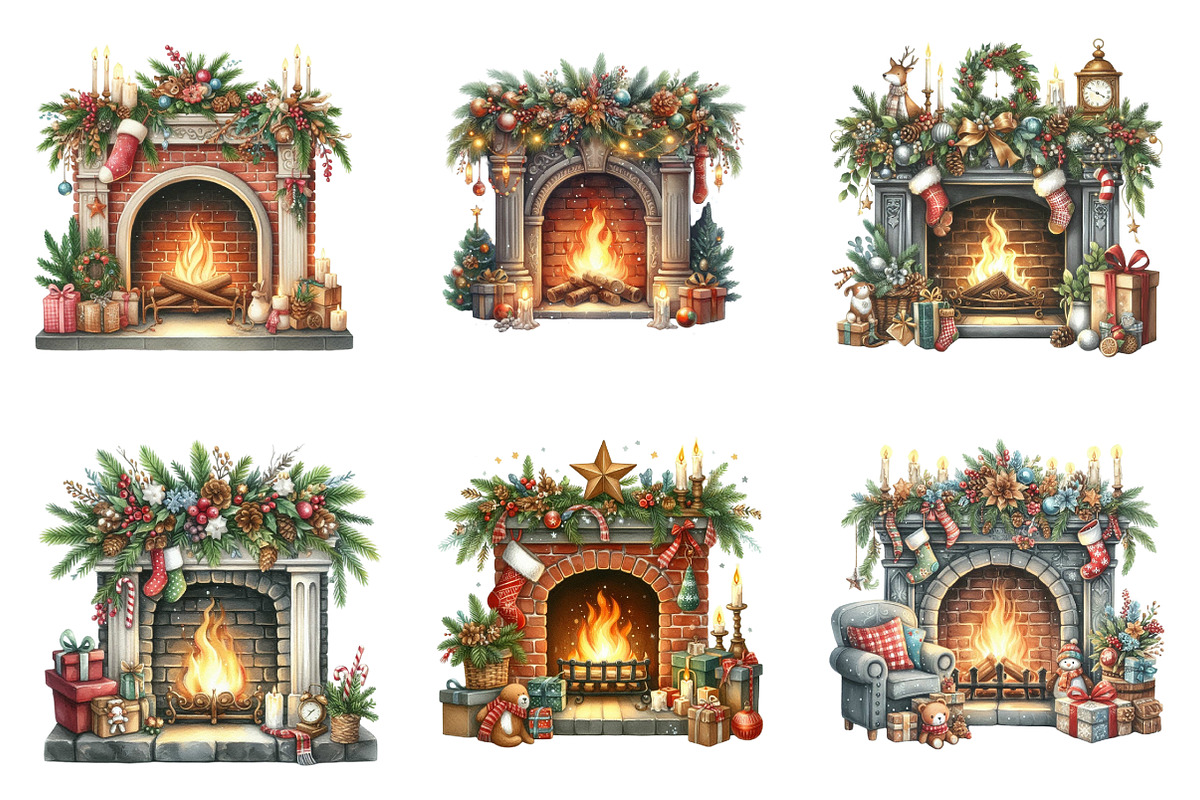 Christmas Fireplace Clipart, an Illustration by SinaCreation (Photo 4 of 7)