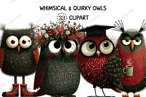 Whimsical & Quirky Owl Clipart, an Illustration by Creative Art