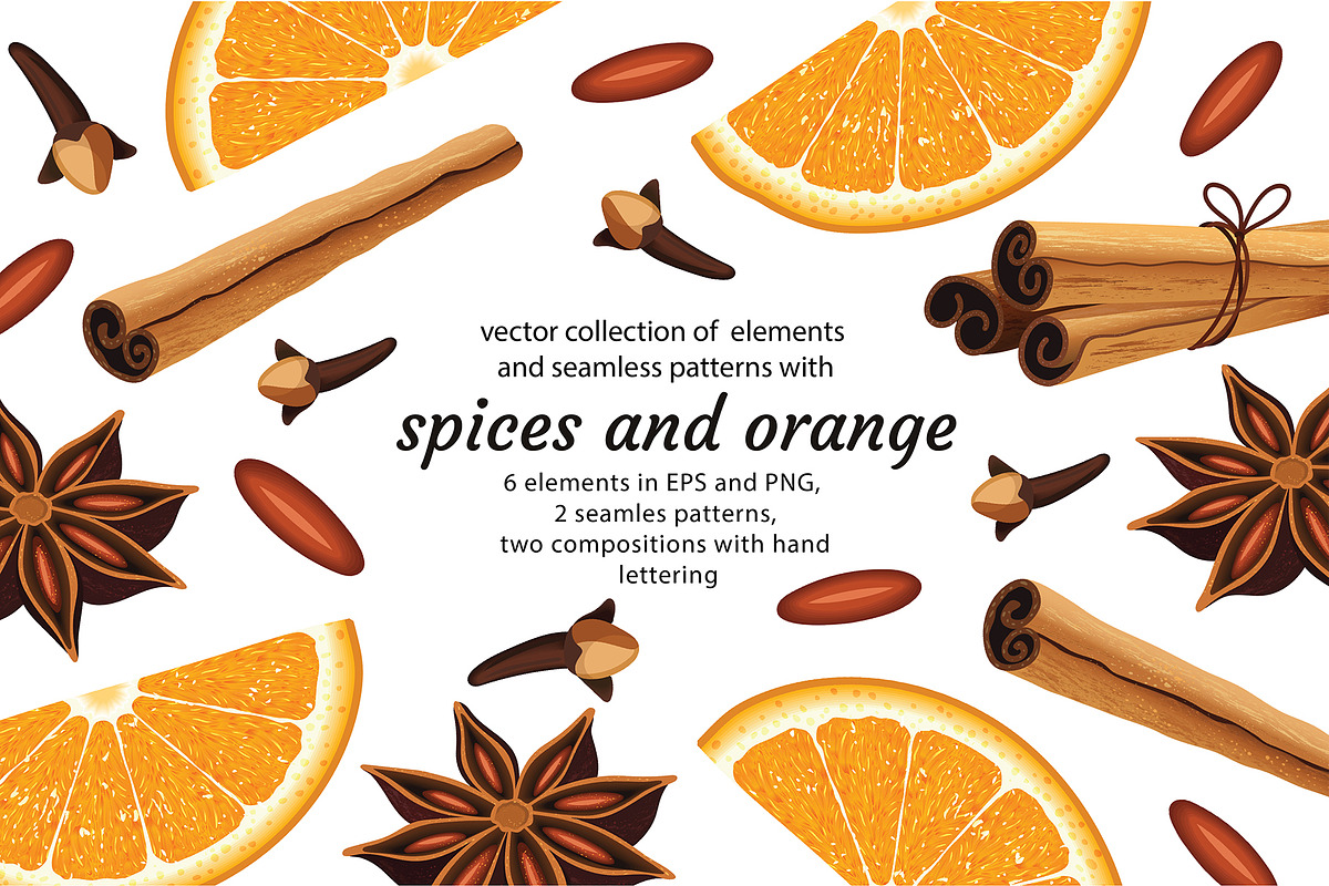Spices and oranges. Vector set., an Object Graphic by natamastery (Photo 1 of 6)