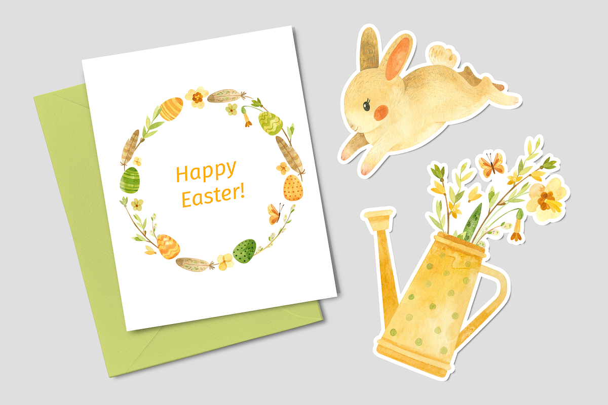 Easter Bunny, Rustic watercolor set, an Animal Illustration by Valin Malin (Photo 6 of 9)