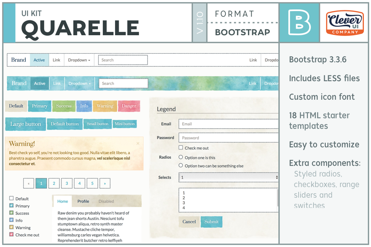 Quarelle- Watercolor Bootstrap UI Ki, a Bootstrap Template by The Clever UI Company (Photo 1 of 5)