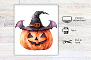 Watercolor Halloween Pumpkin Clipart, a Seasonal Illustration by Canvas Craft (Thumbnail 8 of 8)